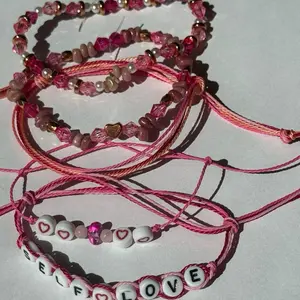 SELF LOVE ERA ROSE QUARTZ, PINK PETALITE, AND BEADS ELASTIC AND CORD GEMSTONE BRACELET SET!