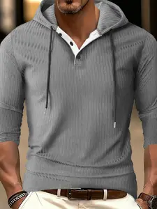 Men's Hooded Half-Zip Long Sleeve Sweatshirt, Colorblock Drawstring Loose Fit Casual Top, Spring Fall Versatile Pullover