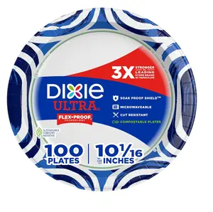 Dixie Ultra Paper Plates – 10 Inch Heavy Duty Disposable Plates, 100 Count, Microwave Safe, Soak-Proof & Cut Resistant
