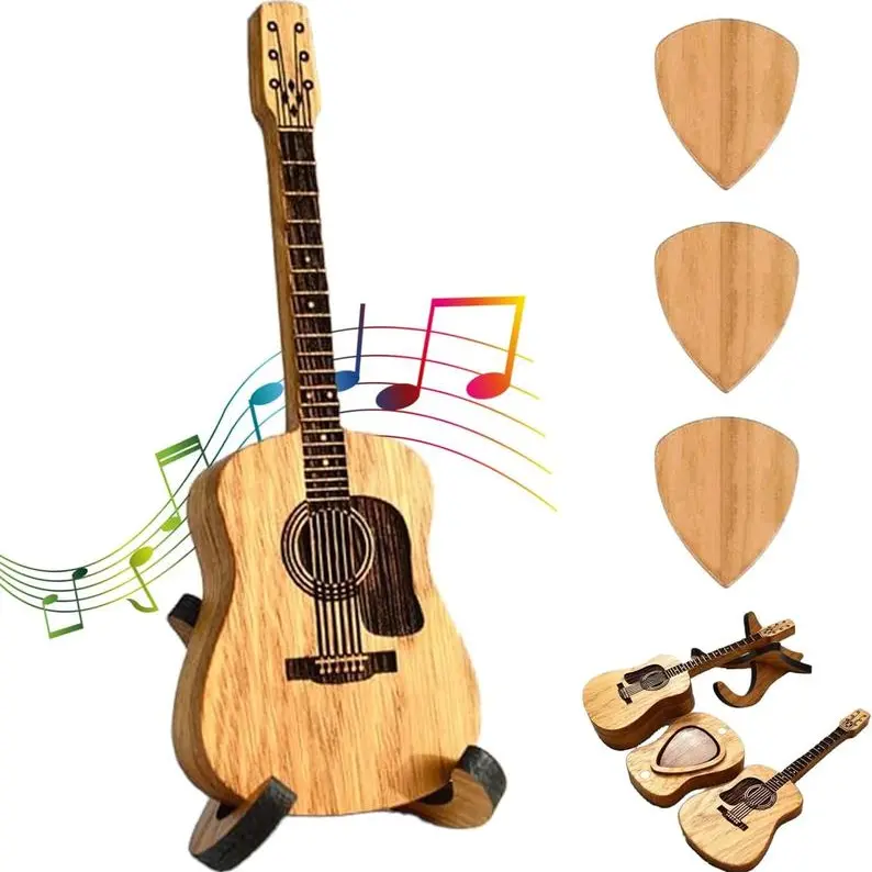 Wooden Guitar Pick Box Handcrafted Storage Case, Engagement Ring Holder & Unique Gift-Ready Natural Wood Box for Guitar Enthusiasts, Christmas & All Seasons Guitar & Bass Accessories
