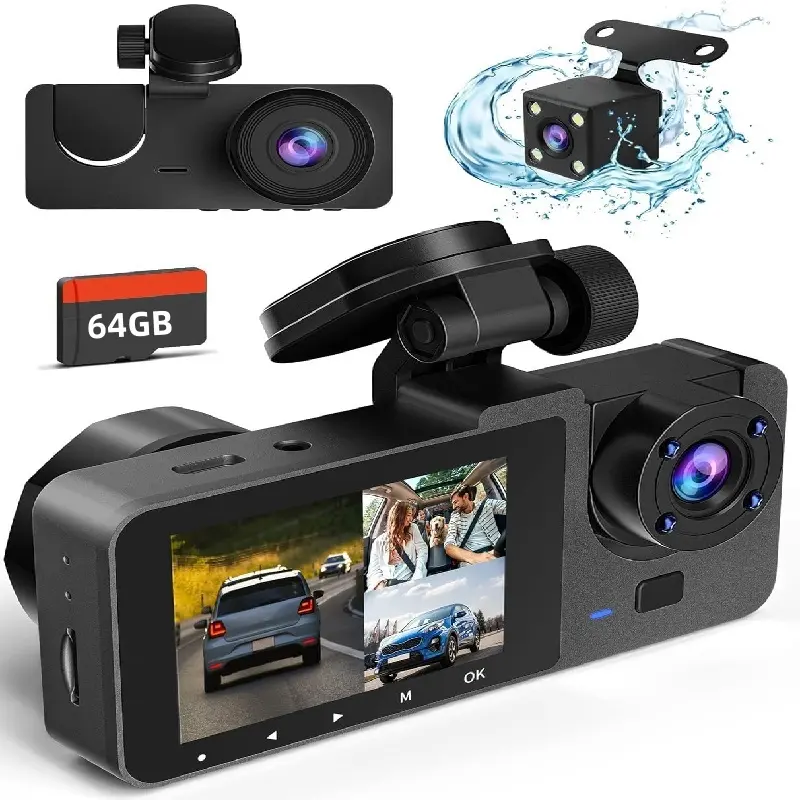 Dash Camera for Cars,4K Full UHD Car Camera Front Rear with 64GB Card,Built-in Super Night Vision,2.0'' IPS Screen,170°Wide Angle,WDR, 24H Parking Mode, Loop Recording., 64Gb Memory Card