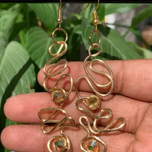 Elegant Gold Wire Earrings with Multicolor Gems and Floral Design for Women's Fashion Accessories