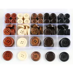 170 count 5 Colors Assorted Wooden Buttons 0.6 0.8 1 Inch Beige Brown Black 4 Holes Mix  Button for Sewing Garments DIY Crafts Scrapbooking with Box