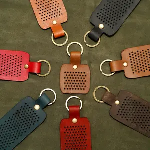 Leather Enamel Pin Holder Keychain | Full Grain Buffalo Leather with Brass Color Key Ring | Small & Large Sizes