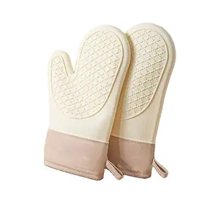 Silicone Insulating Gloves (2 Pairs), Waterproof Non-Slip, Thick Soft Cotton Lining, Universal Heat-Resistant Kitchen Gloves for Baking, Grilling, Cooking, BBQ