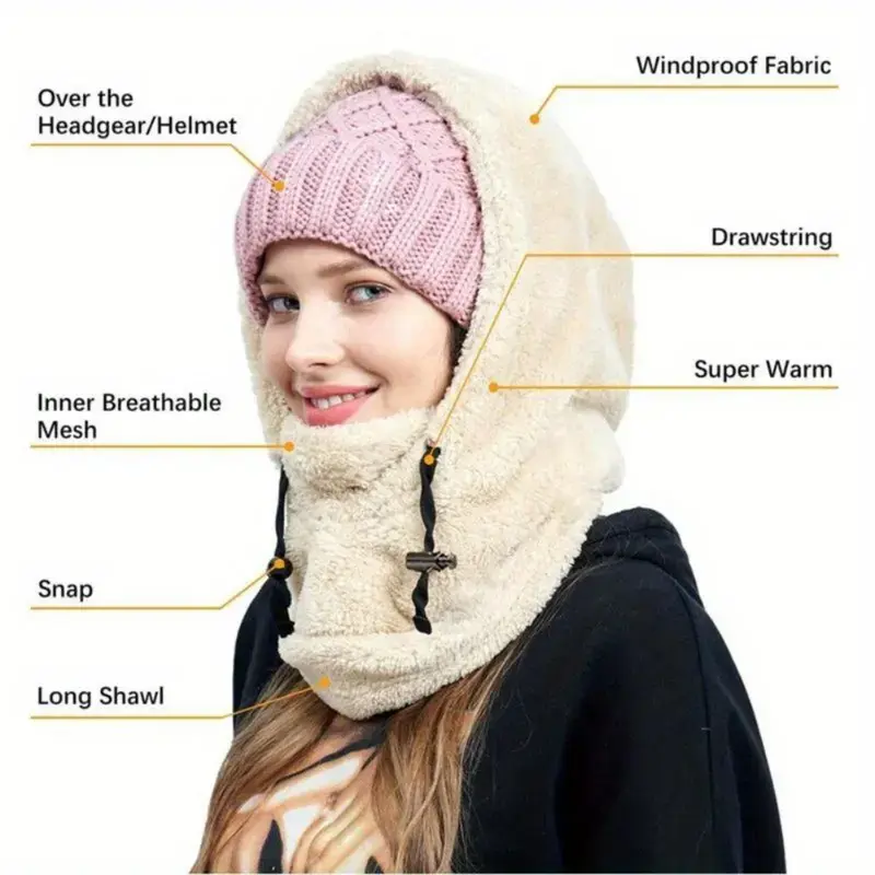 2PCS Windproof Thermal Motorcycle Balaclava Hood Ski Mask, Dustproof Integrated Hat-Scarf Combo Lightweight Protective Head Gear, Multi-Use Outdoor Accessory For Motorcycle Riding Skiing Mountain Hiking Cold Weather Daily Protection