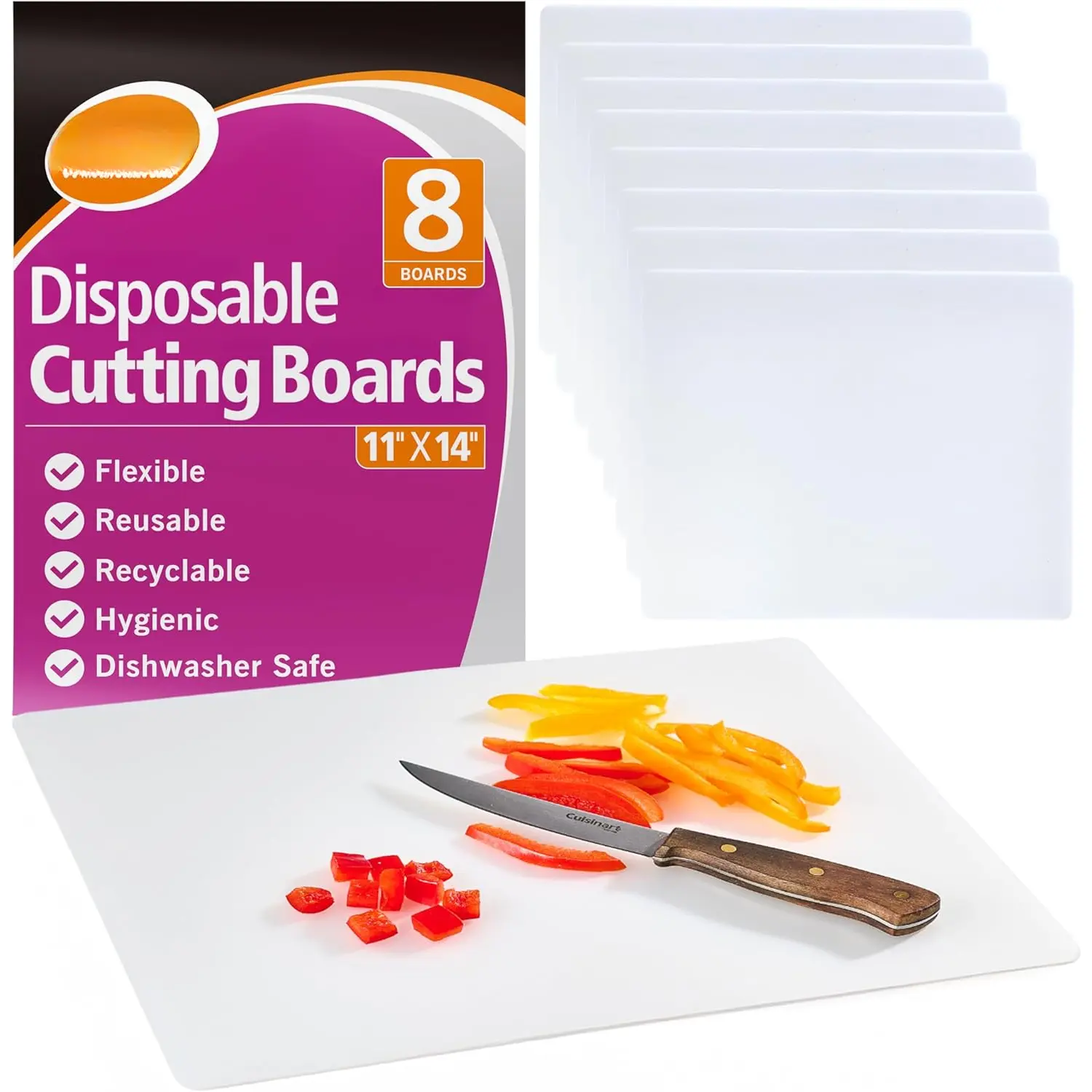 Disposable  boards For Kitchen - 8-Pack, 11"x14" - Durable, Plastic Borad Mats,  -  for Meal Prep & Cooking (Medium 8 Count)