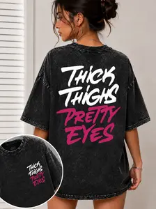 Thick Thighs Pretty Eyes Printed Gym Shirt, Washed T-Shirt, Oversized 5XL Graphic Gym Shirt, Vintage Washed Tee Cotton, Menswear Fit Top Womenswear Gym Workout Tops Fitness Top