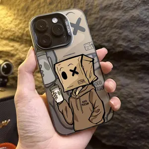 Anime Paper Box Mask Man Pattern Design Phone Case, Shockproof Phone Protective Cover, Phone Accessory Compatible with iPhone 15 14 13 12 11 Series, Casing