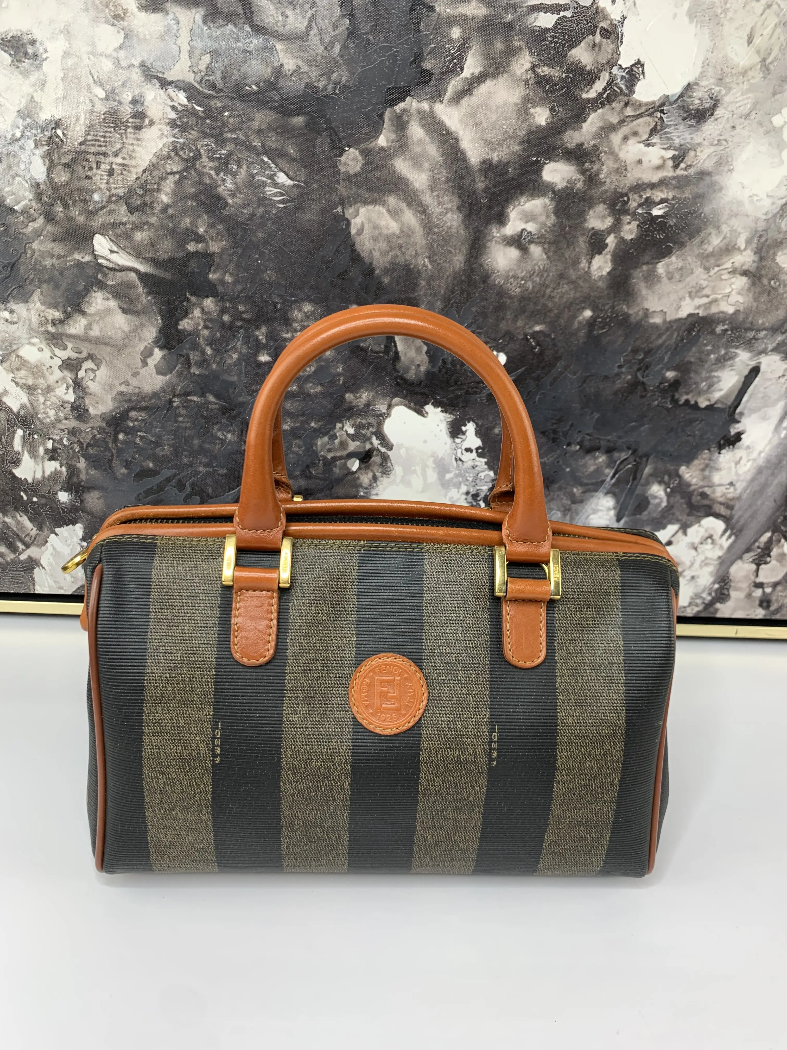 Pre-owned FENDI leather /coated canvas tote bags Small Boston Bag