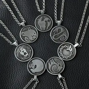 7pcs/set Retro Talisman Pendant Men's Necklace Seven Sins Tattoo Dragon Fox Snake Pig Sheep Lion Grizzly Bear Alloy Necklace Jewelry Gift