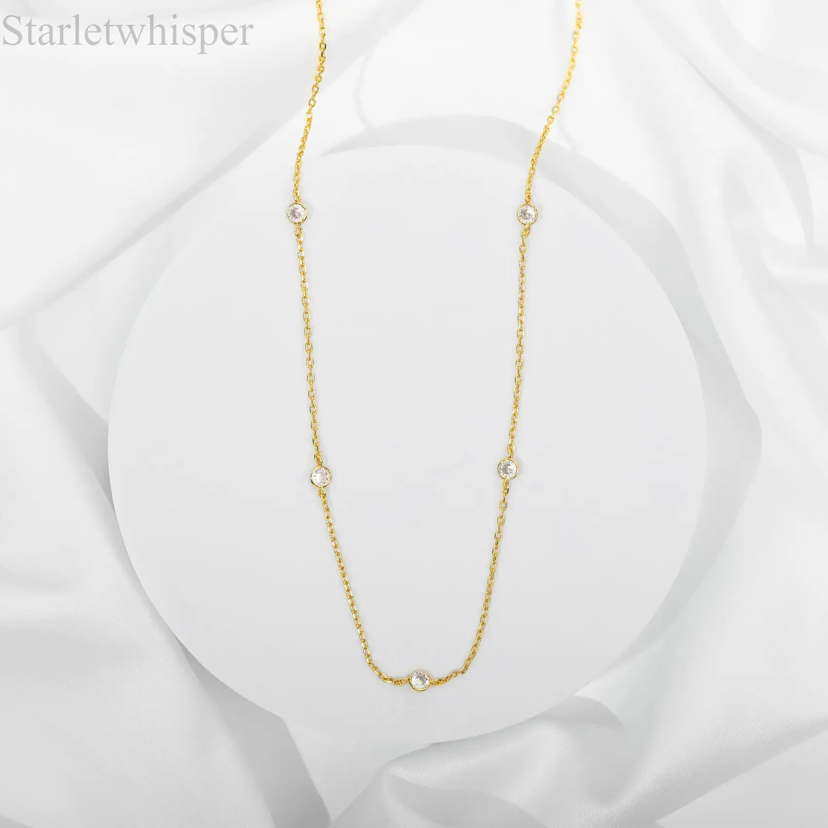 Trendy 14K Gold Plated Station Choker Necklace for Women, Dainty Simulated CZ Diamond Jewelry, Lightweight Chain Accessory Perfect for Everyday Wear & Gifting