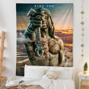 60in x 40in  home decor banner Rapper K-King Cool V-Von Printed Large Wall Tapestry Indian Buddha Wall Decoration Witchcraft Bohemian Hippie Wall Art Decor funny hanging poster fan bedroom living room gift