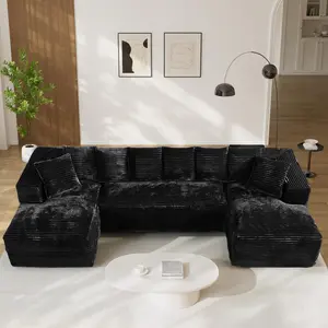 【3 Packages Shipping】132'' Modern U-Shaped Modular Sectional Couch with Double Chaise Lounge Comfy Corduroy Fabric Upholstered Corner Free Combination Sofa for Living Room & Apartment