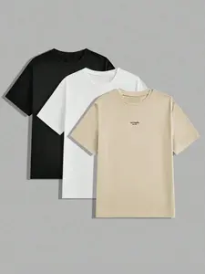 Men's Solid Color Letter Print Crew Neck Tee, Regular Fit Casual Comfy Short Sleeve Round Neck T-shirt for Summer, Men's Top for Daily Wear, Casual Basic Fashion, Casual Clothing