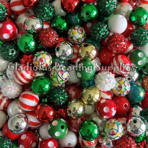 16mm Christmas Mixed Beads, Christmas Season, Santa Beads, Joyful Season, Randomly Assorted Beads, Mixed Colors, Acrylic, Loose, Chunky, Round, Gumball, Crafting Supplies