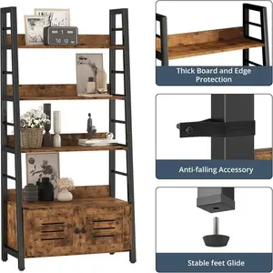 IRONCK Industrial Bookshelves and Bookcases, Ladder Shelf 5 Tier with Metal Frame for Living Room, Home Office, Rustics Brown