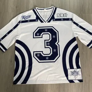 Akaza Jersey Anime Inspired Demon Slayer  Football Jersey Streewear - BWhite & Blue Interlocked Fabric Box Fit Sublimated Design Number 3 DWMA Streetwear
