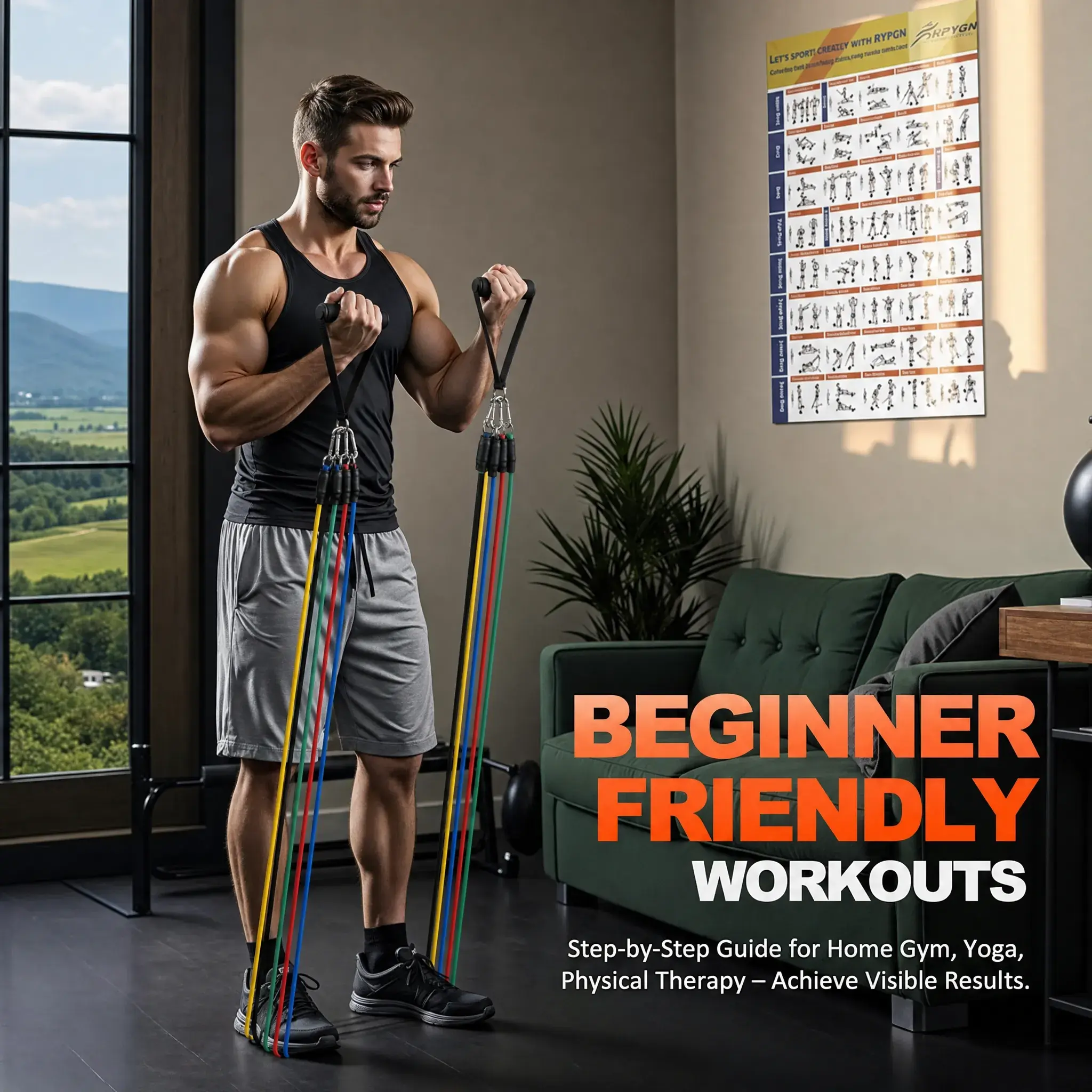 Resistance Bands with Handles - Portable Home Gym Gear, Fitness Equipment for Legs, Stretching and Full Body Strength Training Workouts