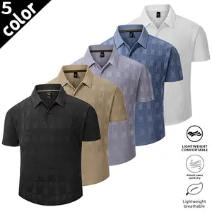 Men’s short-sleeve polo shirt featuring a jacquard plaid pattern, quick-drying, breathable, and lightweight—ideal for casual wear, business, and golf. Suitable for men’s everyday work and travel, available in five colors.