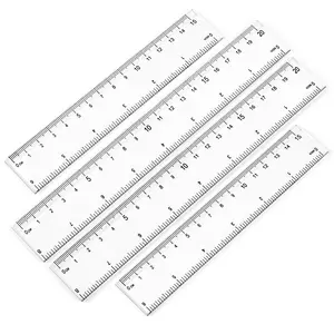 4 Pack Plastic Measuring Tool - 8 inch & 6 inch Straight Ruler with Inches and Metric for School, Office, Construction (Clear, 20cmx2, 15cmx2)