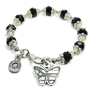 Puerto Rican Flag Butterfly Capped Crystal Bracelet