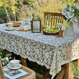 1pc Elegant Floral Tablecloth with Lace Edging, Large Area Cover, Indoor Dining Room, Outdoor Tea Table, French Country Style
