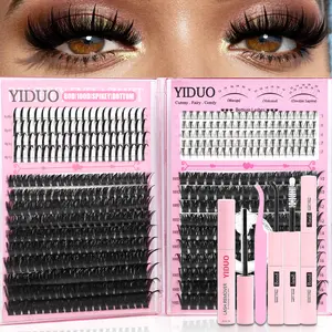 YIDUO Eyelash Cluster Kit Bottom/Spiky/40D/60D/80D/100D  Volume Lash Clusters Kit 5-18mm Volume D-Curly Eyelash Extensions Kit with Eyelash Glue, Lash Bond and Seal Tweezers Remover DIY at Home Easily