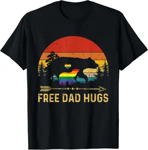 Free Dad Hugs LGBT Pride Dad Bear Baby Retro T-Shirt Gift T-Shirt