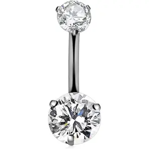 G23 Solid Titanium Belly Button Rings 14G CZ Belly Navel Rings 6mm 10mm Belly Bars