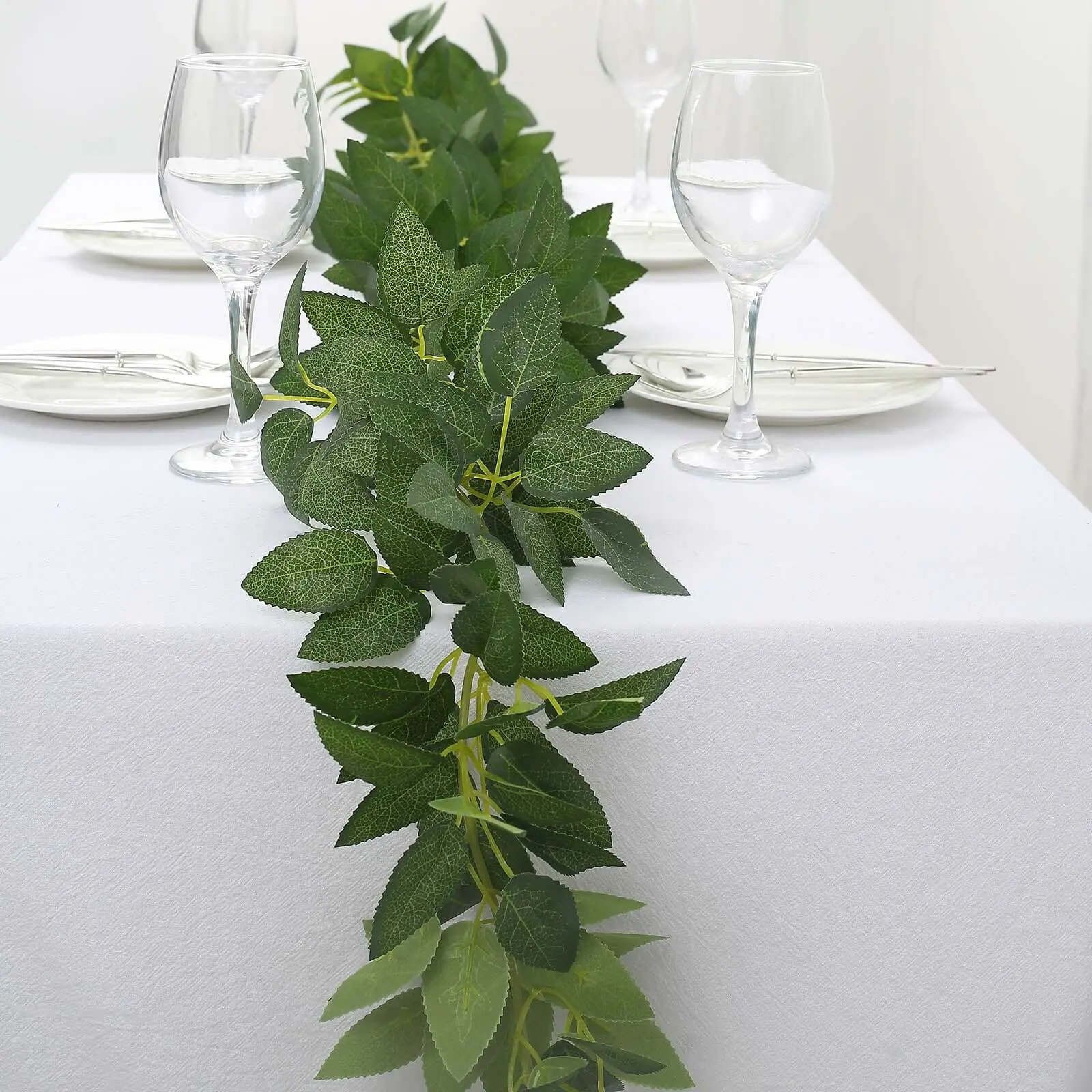 Real Touch Green Artificial Silk Rose Leaf Table Garland, 6ft Decorative Bendable Wire Artificial Hanging Plant for Botanical Flower Arrangements