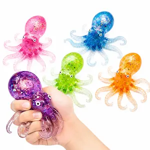 Glitter Octopus Squishy Stress Balls Soft TPR Sensory Fidget Squishies Stretchable Sea Animal Anxiety Relief Toys for Party Favors Gifts
