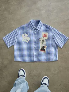 Men's Letter & Graphic Print Regular Short Sleeve Shirt, Casual Retro Gingham Shirt for Daily Wear, Fashion Men's Top for Summer