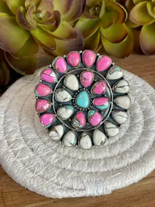 Handmade Cotton Candy Sterling Adjustable Cluster Stone Ring