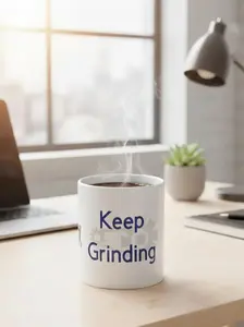 Keep Grinding" Motivational Robot Mug - 11oz Custom Sublimated Coffee Cup -Inspirational Gift for Entrepreneurs, Engineers & Office Desk Reusable Washable Reuse Ceramic Tumbler Drinkware