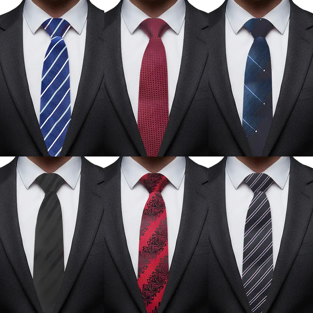 Men's 6-Piece High-Quality Classic Silk Necktie Gift Set - Woven Jacquard Print, 57.5" x 3.1" (8 cm) Width, Unscented, Elegant Pattern, All Seasons, for Business, Friends, Formal & Informal Occasions
