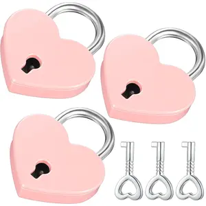3Pcs Small Heart Shaped Locks with Key, Mini Metal Heart Padlock Pink Personalized Love Padlock for Diary Book Jewelry Box Storage/Locker Suitcase/Luggage Decor