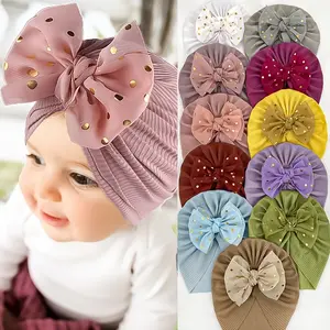 Newborn Infant Polka Dot Printed Elastic Bow Turban Headwear Cap Baby Girls and Boys