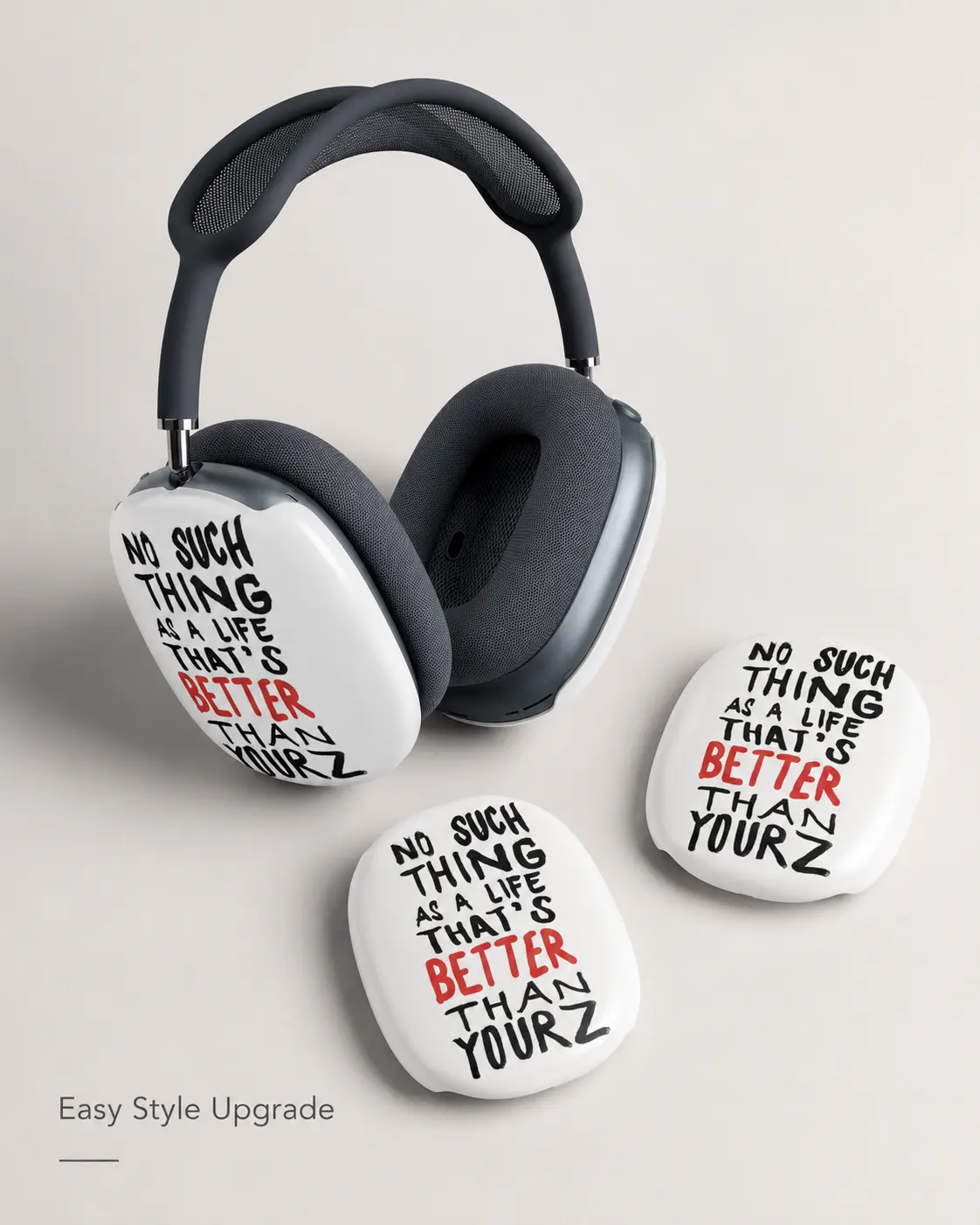 Bold Quote Over-Ear Headphone Cover Set – White Printed Earcup Shells, 2-Piece Protective Accessory