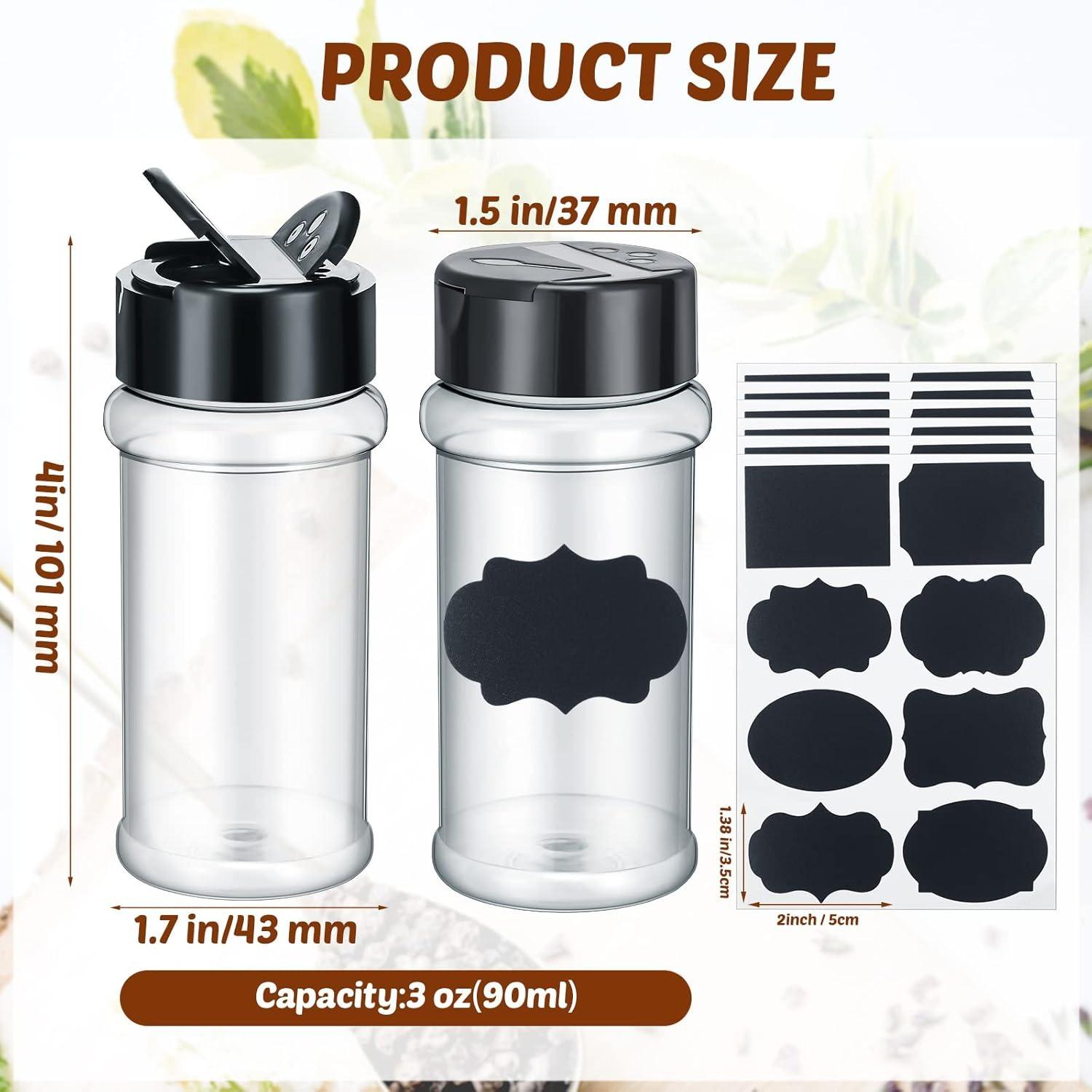 36Pcs 3oz Clear Plastic Spice Jars, Black Shaker Lids Empty Seasoning Bottles, Comes With Labels, Portable Condiment Storage Container for Pepper Herb Powder Kitchen Organization