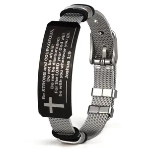 Bible Verse Bracelet for Men Women Stainless Steel Faith Jewelry Joshua 1:9 Gift Religious Jewelry Inspiration Wristband Adjustable Fit Hypoallergenic Material
