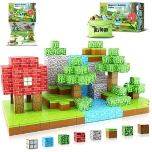 Large Magnetic Blocks 1 inch Magnetic Building Blocks for Kids Age 3-5 5-7 6-8, Magnet Learning Sensory Toys, Game Inspired Building Craft, Holiday Toys Easter Gifts, Mine Magnet World Stacking Cubes