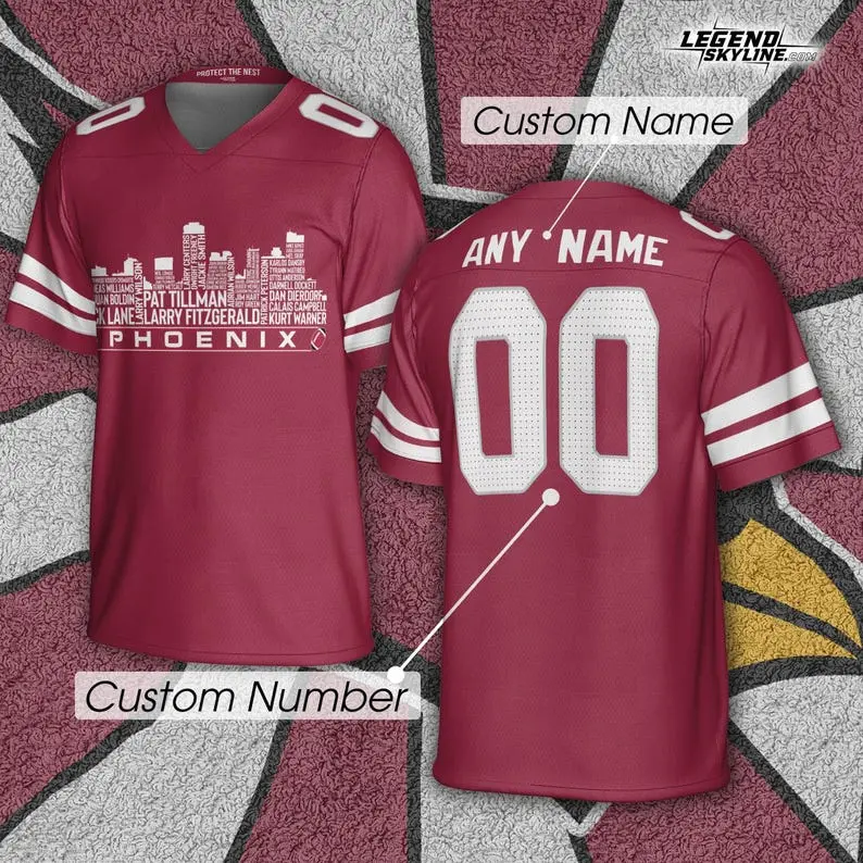 Phoenix Custom Football Jersey Greatest Of All Time Team Legends, PhoenixCity Skyline Shirt, Personalized Name Number