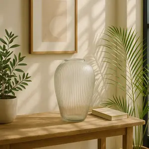 Clear Glass Ribbed Decorative Vase