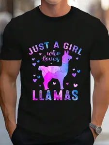 100% Cotton Colorful Just A Girl Who Loves Llamas T-Shirt Women's Men's Graphic Tee Crew Neck summer vacation Tops