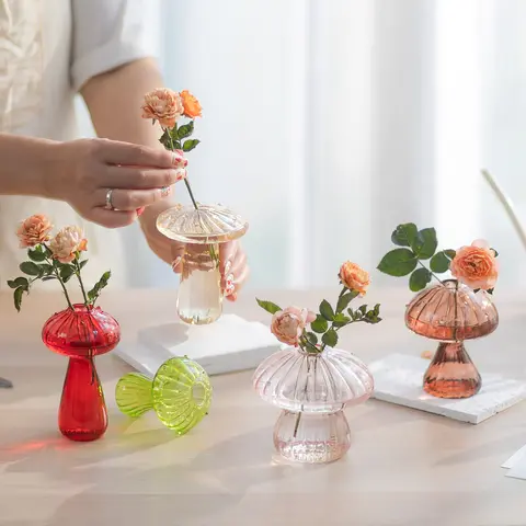 Nuptio Hand-Blown Colorful Mushroom Glass Decorative Flower Vase - Desk Botanical Aesthetic Decor, Kid-Flower Display, Mother’s Day Gift