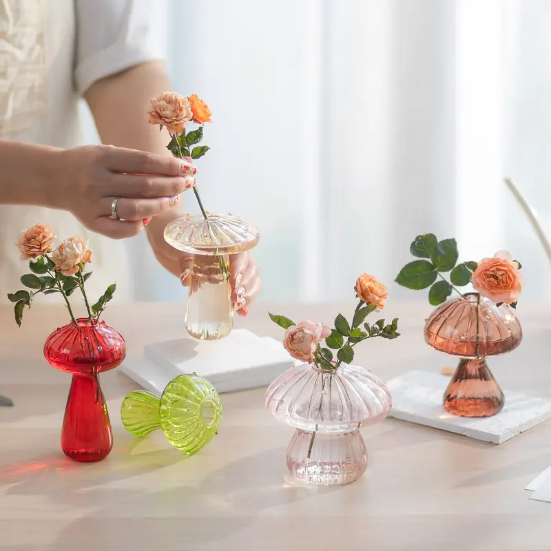 Nuptio Hand-Blown Colorful Mushroom Glass Decorative Flower Vase - Desk Botanical Aesthetic Decor, Kid-Flower Display, Mother’s Day Gift