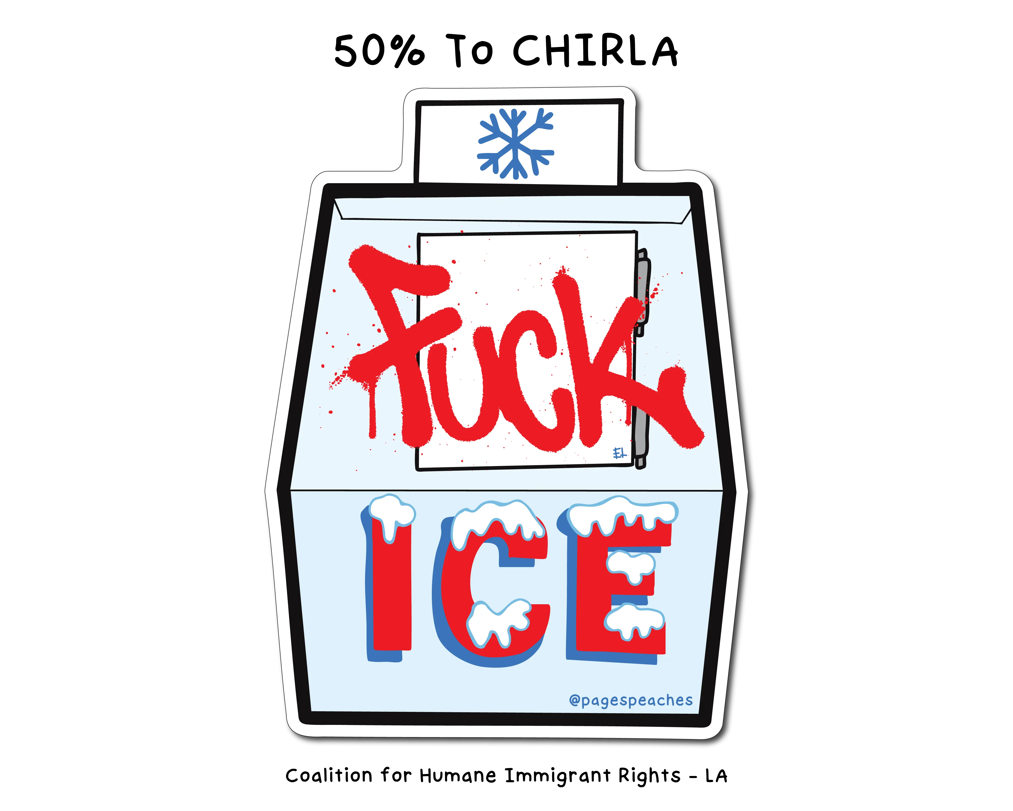 PAGE'S PEACHES Fuck ICE Sticker - Bold Queer Anti-Fascist Vinyl 2.25" x 1.75" Waterproof Matte Finish UV-Resistant Ink CHIRLA Support