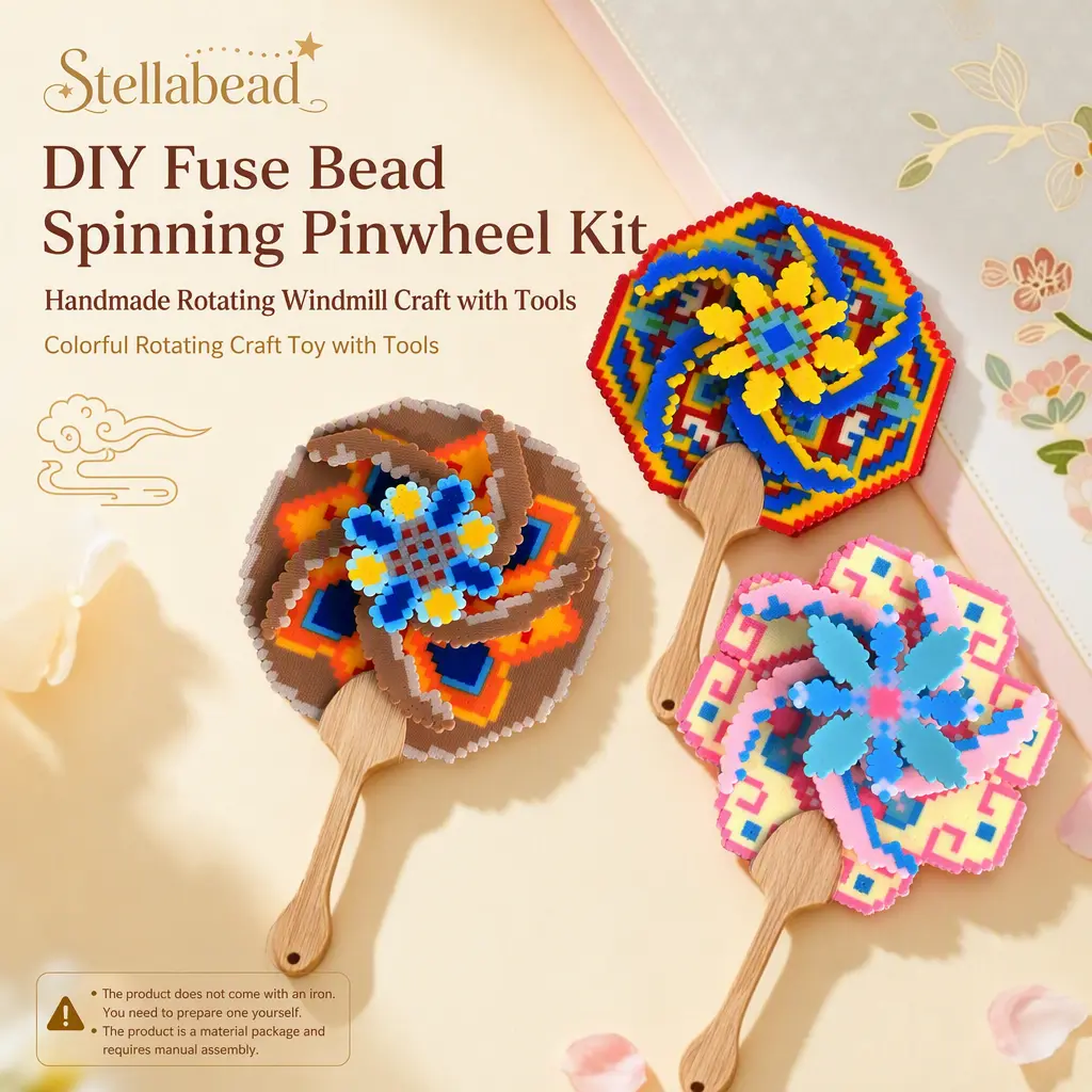Stellabead DIY Fuse Bead Spinning Pinwheel Kit, Handmade Rotating Windmill Craft with Tools