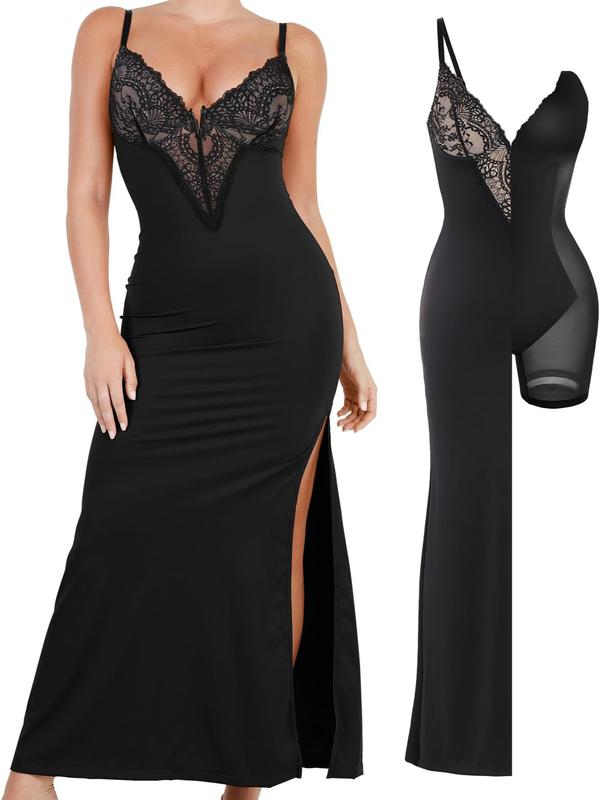 【Clearance】Popilush Formal Lace Built-in Shapewear Set Womenswear Sleeveless Deep V-Neck Maxi Dress Birthday Dress or Wide Leg Jumpsuit Tummy Control Cocktail Party